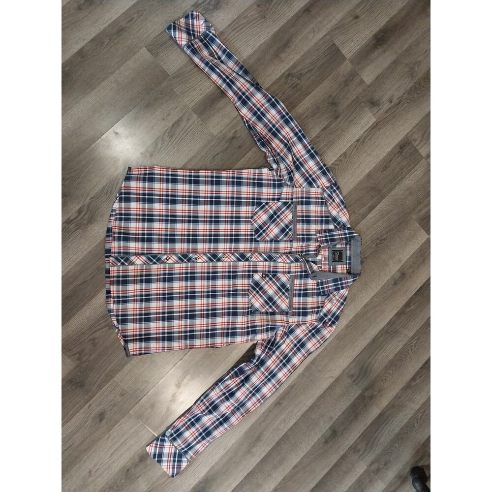 7 Diamonds Mens Large Red & Blue Plaid Long Sleeve Button Up